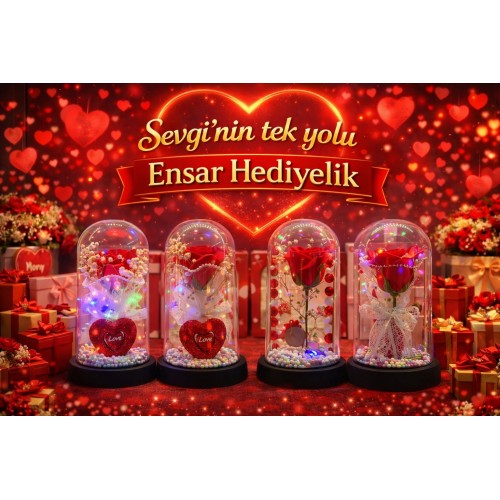 Led ışıklı güllü fanus 